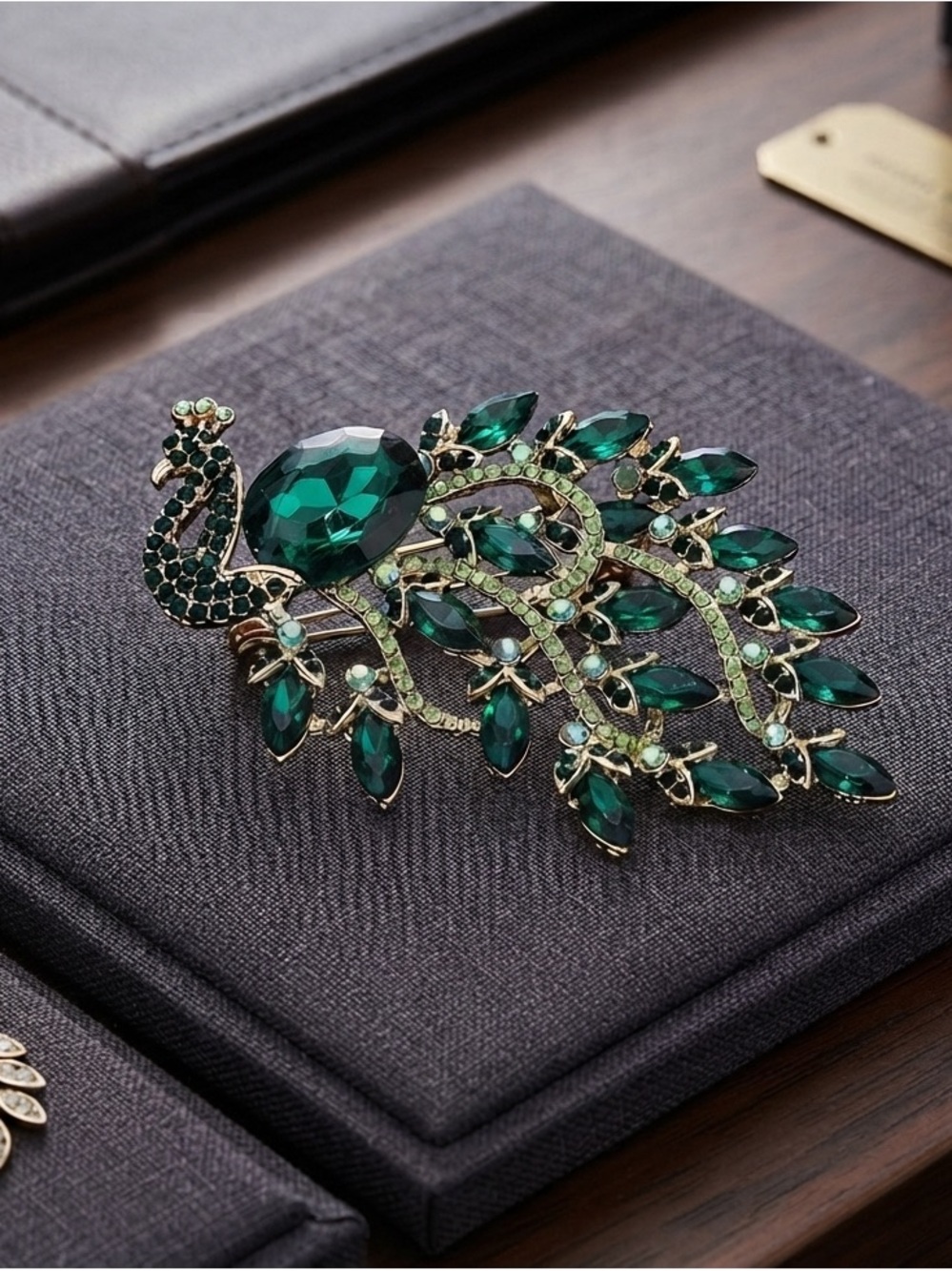 Lucky Green Peacock Brooch Pin Pendant Austrian Crystal Rhinestone Brooch (NWT)